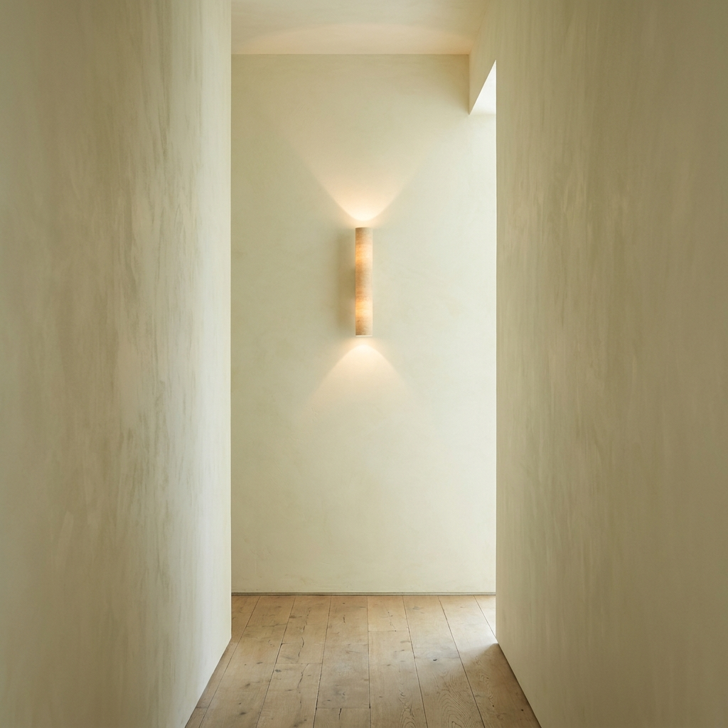 Slim wall light lighting a narrow hallway — Selden Home