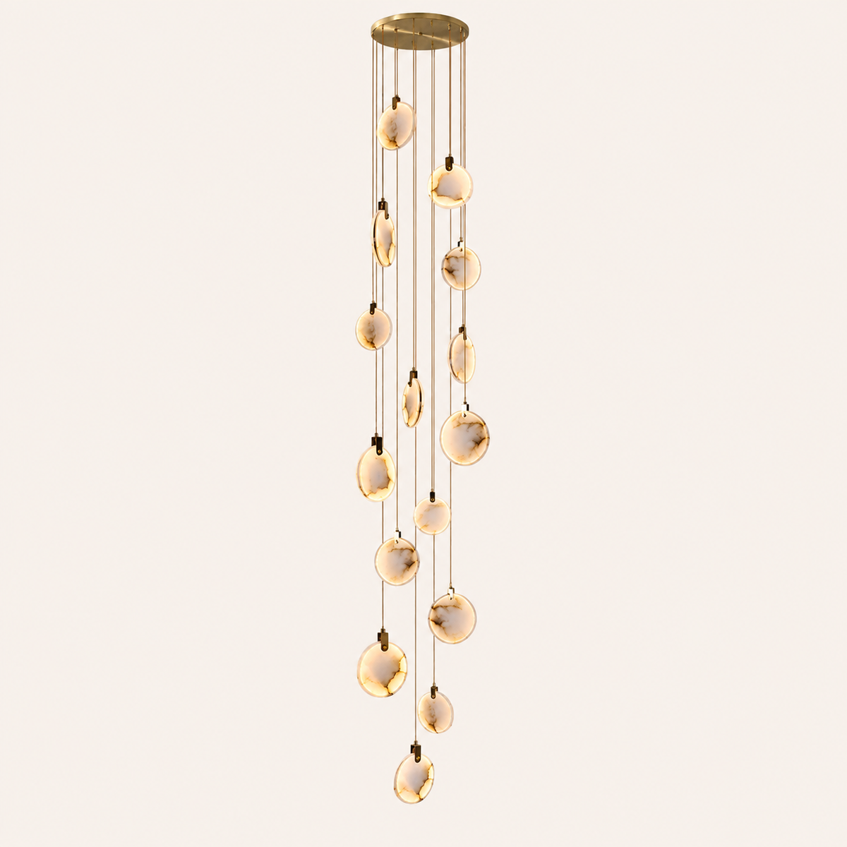 The Cascade alabaster disc chandelier for stairways — Selden Home (9)