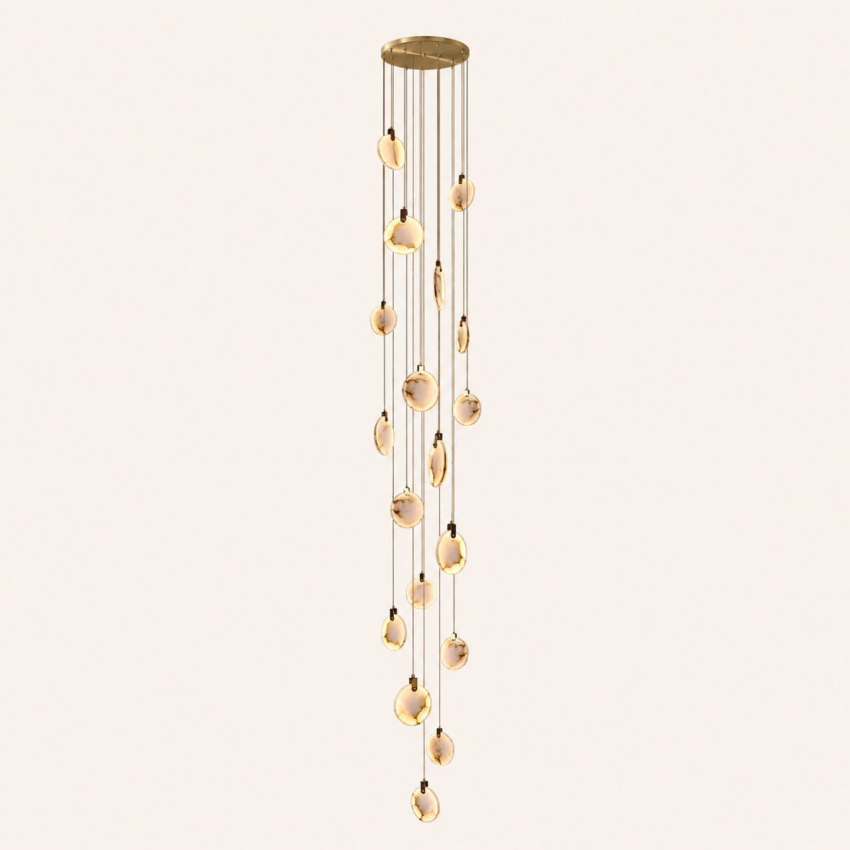 The Cascade alabaster disc chandelier for stairways — Selden Home (10)