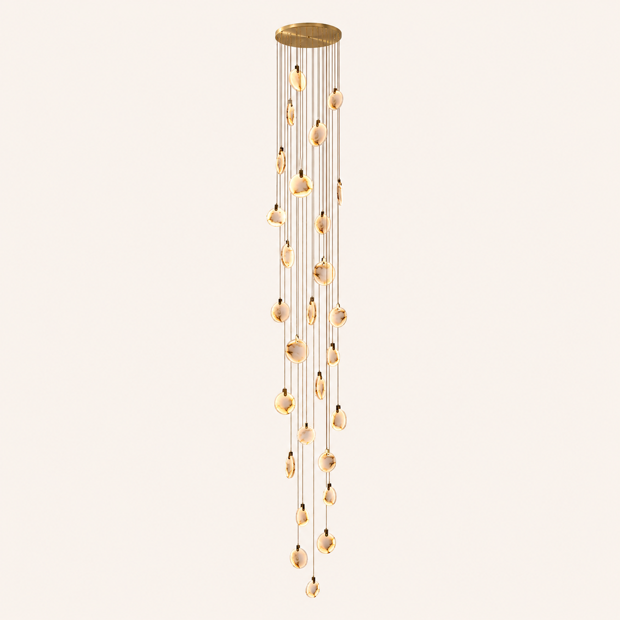 The Cascade alabaster disc chandelier for stairways — Selden Home (13)