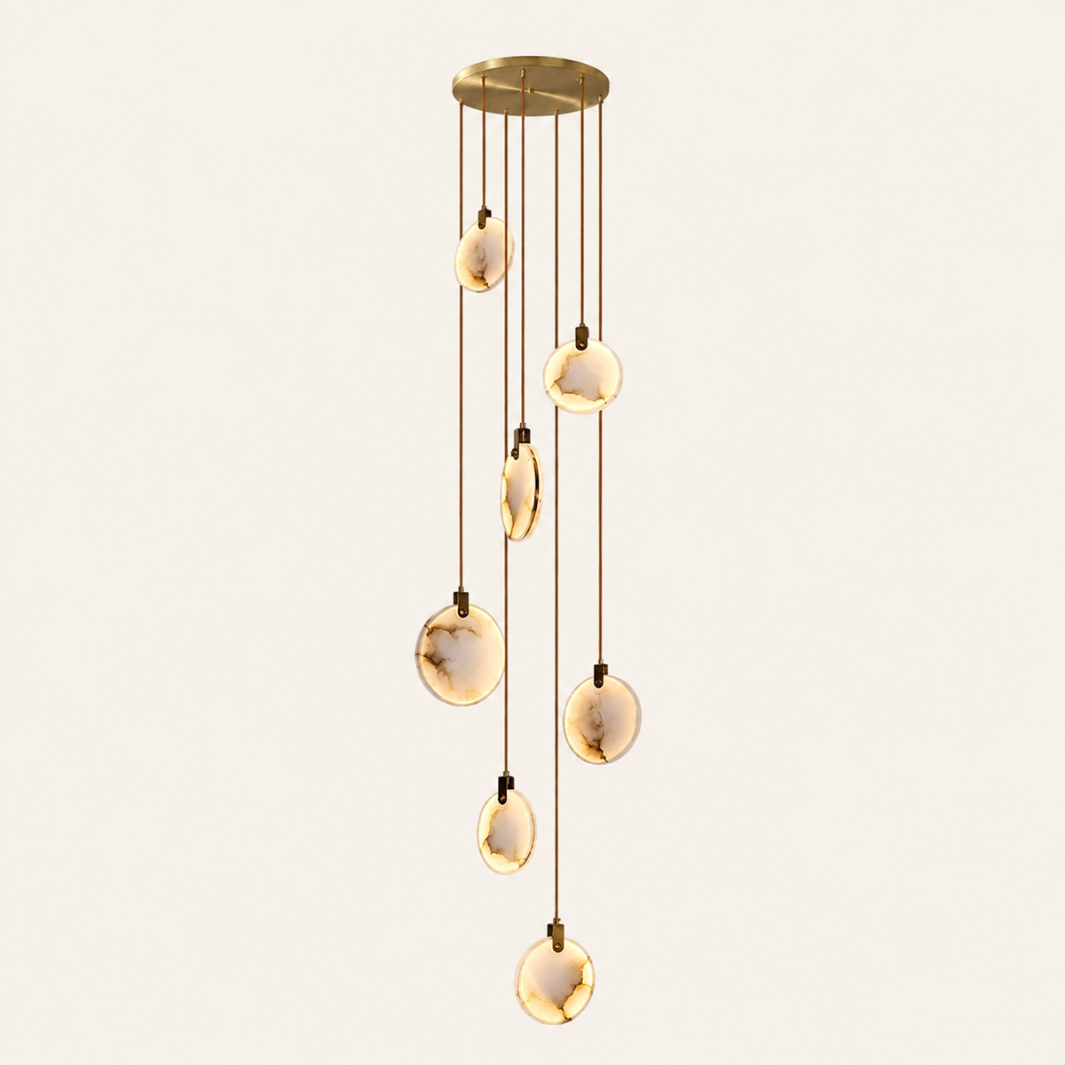 The Cascade alabaster disc chandelier for stairways — Selden Home (15)