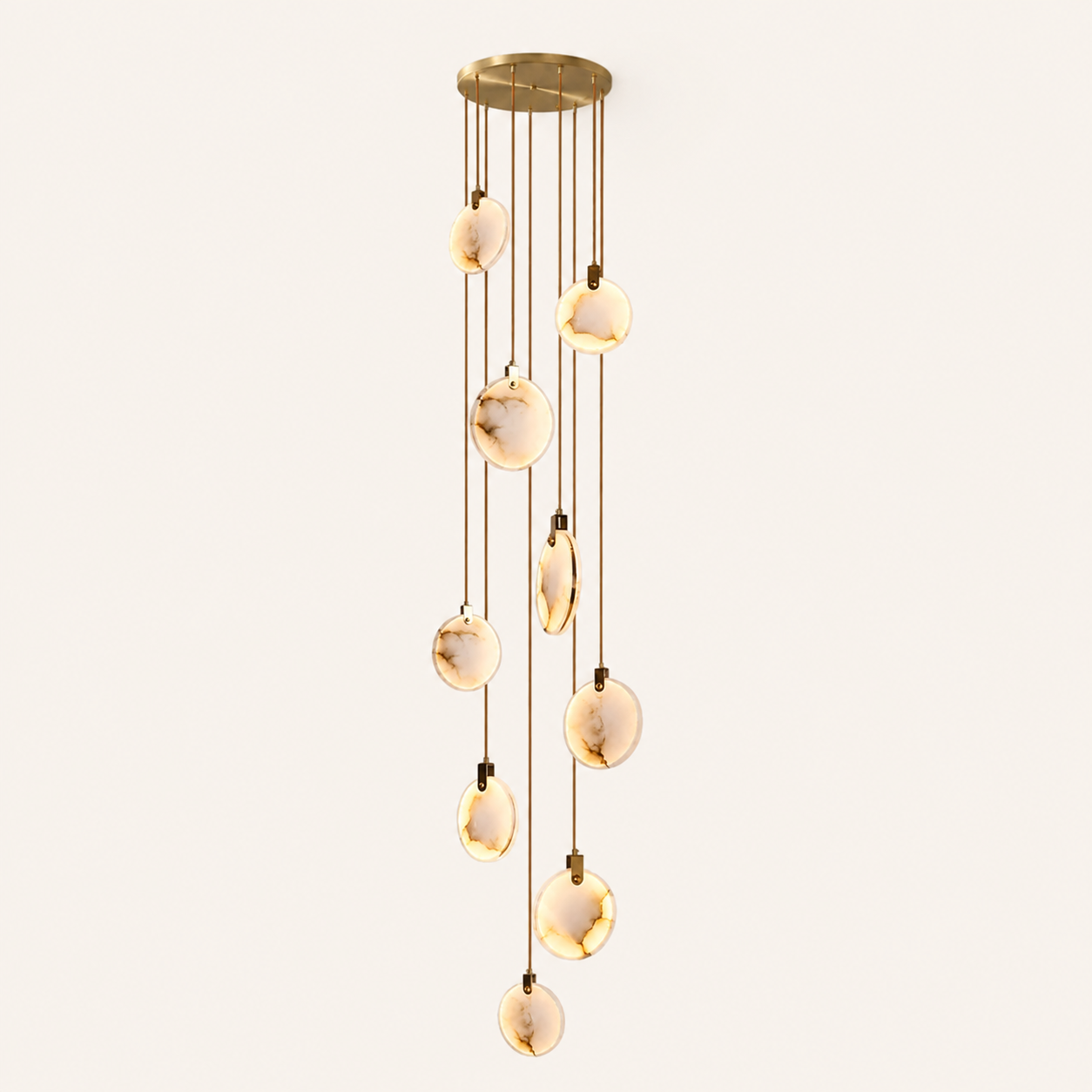 The Cascade alabaster disc chandelier for stairways — Selden Home (16)