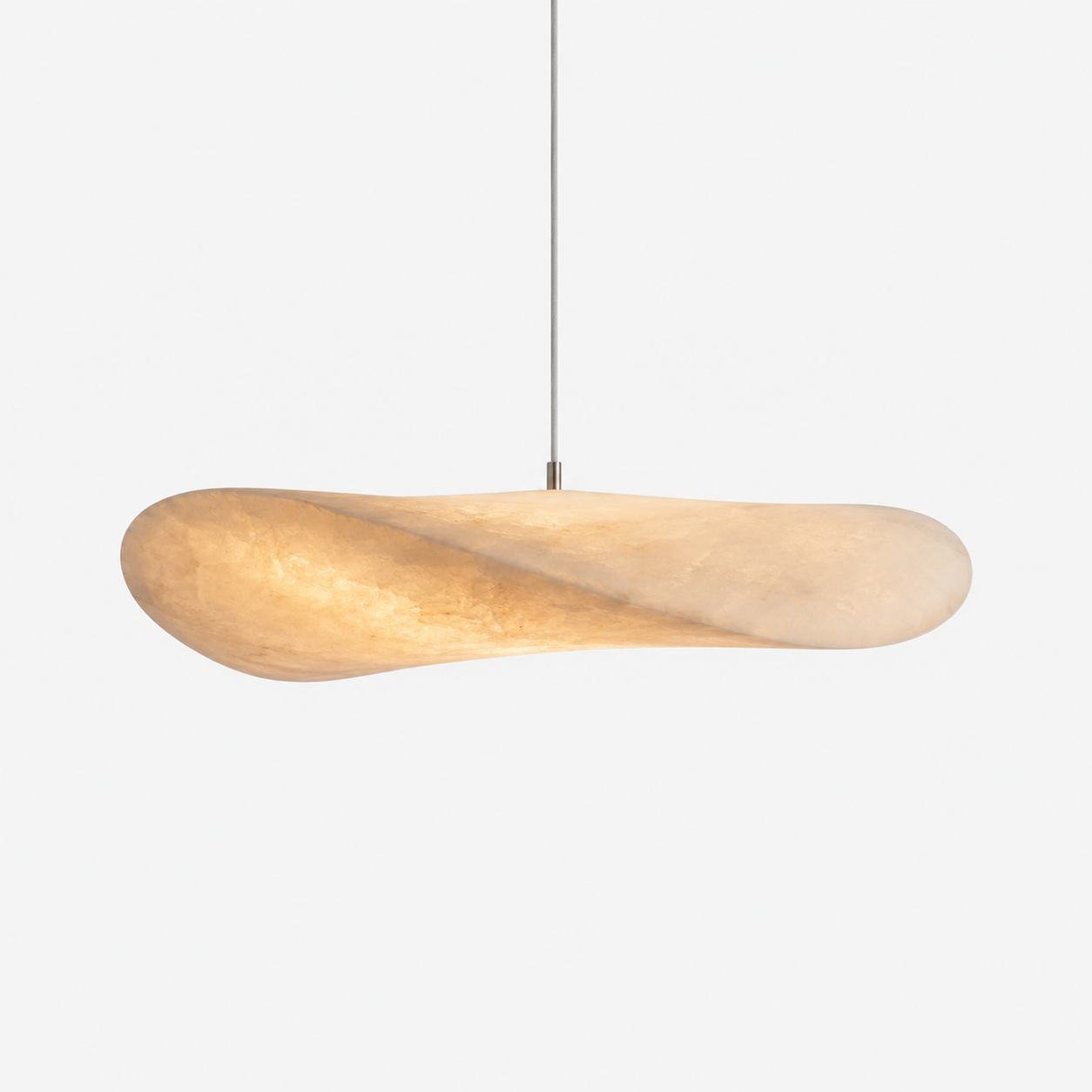 The Drift, slim tensioned paper disc pendant light lit edge to edge — Selden Home product photography