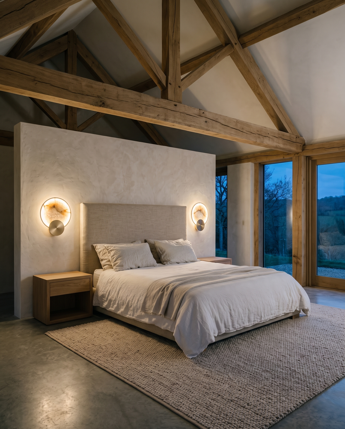 The Eclipse marble wall light – Principal bedroom, Cotswold barn conversion