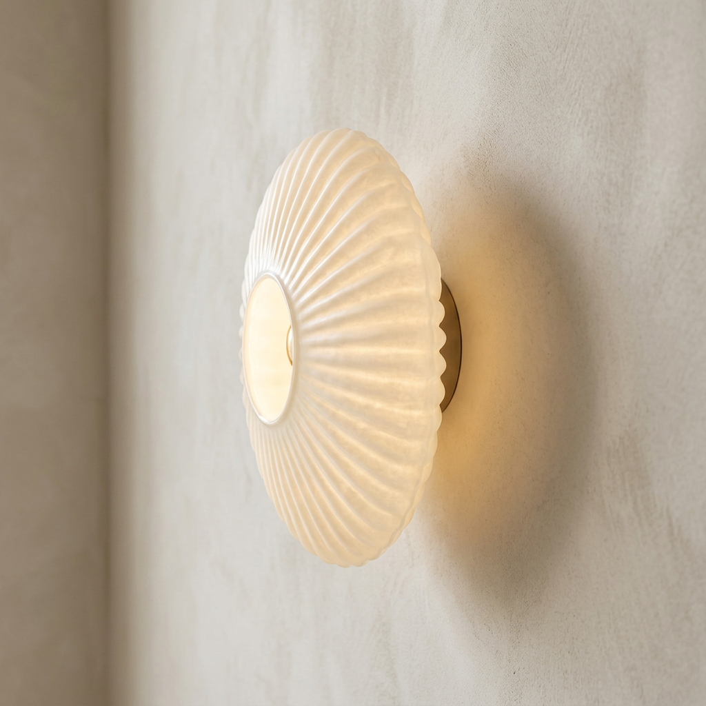 The Sunburst, side profile, white ribbed glass — Selden Home product photography