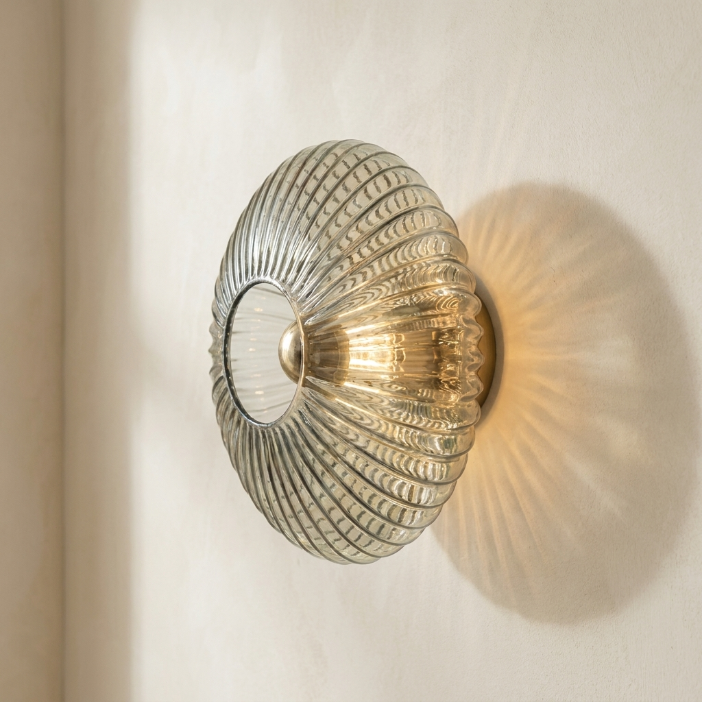 The Sunburst, side profile, smoke grey ribbed glass — Selden Home product photography