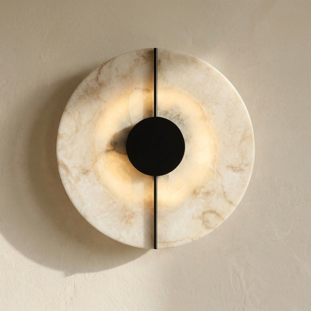 The Meridian close-up detail of marble veining and black line — Selden Home product photography