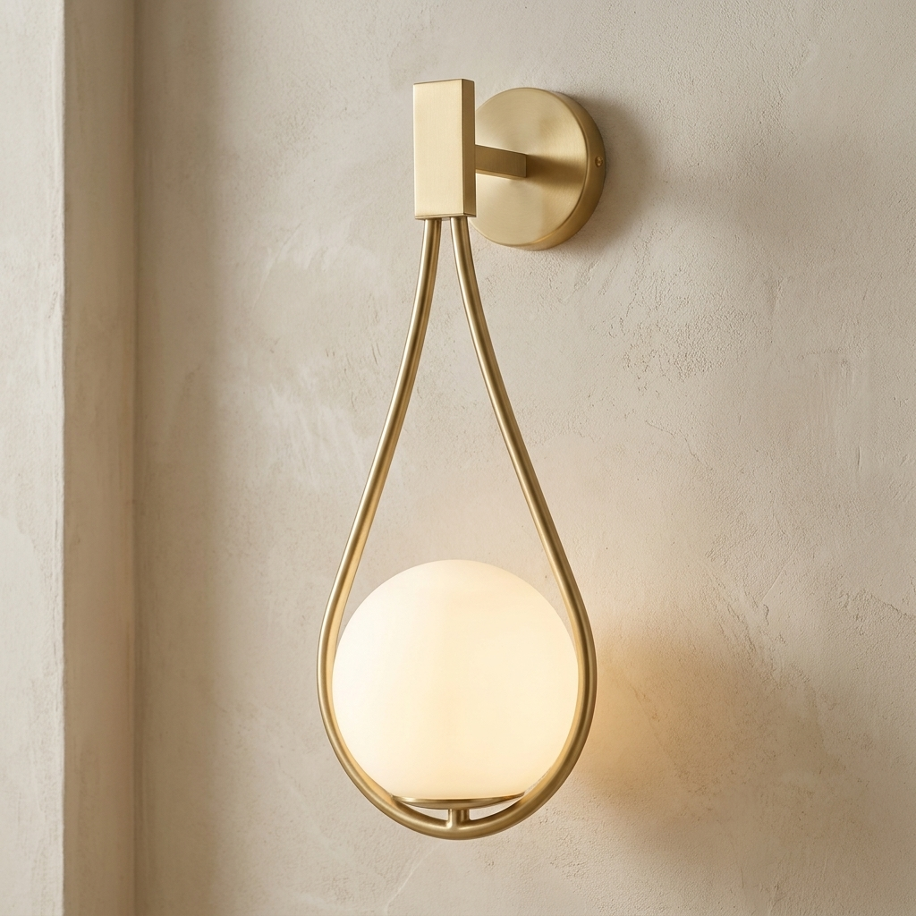 The Droplet close-up detail of gold teardrop frame and glass globe — Selden Home product photography
