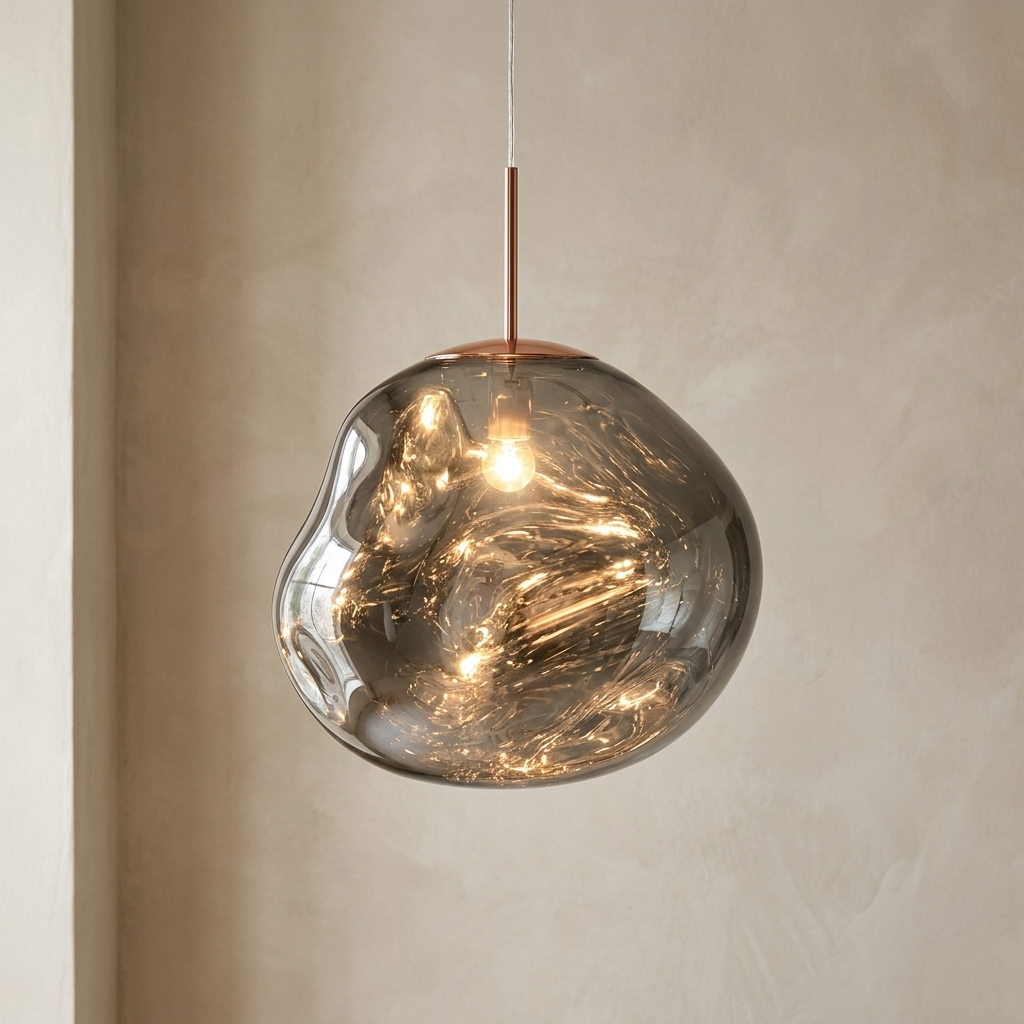 The Ember close-up detail of smoke grey molten glass texture — Selden Home product photography