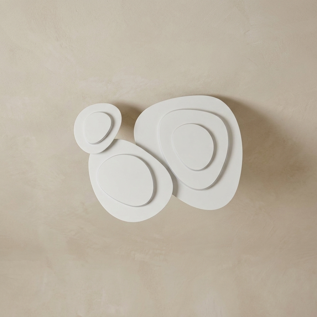 The Nimbus white cloud-shaped flush ceiling light, unlit, against a lime-washed plaster ceiling — Selden Home product photography