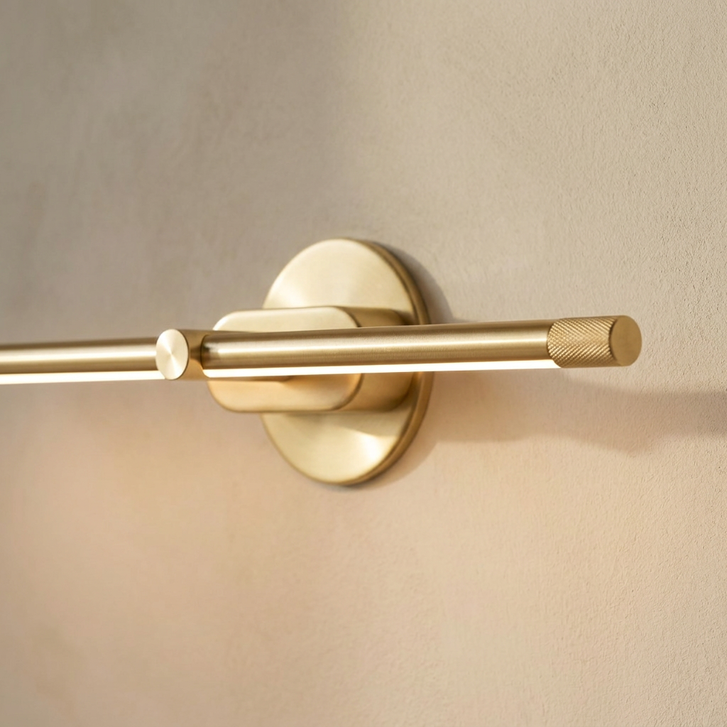 The Baton, close-up of gold rechargeable linear wall light touch dimmer — Selden Home product photography