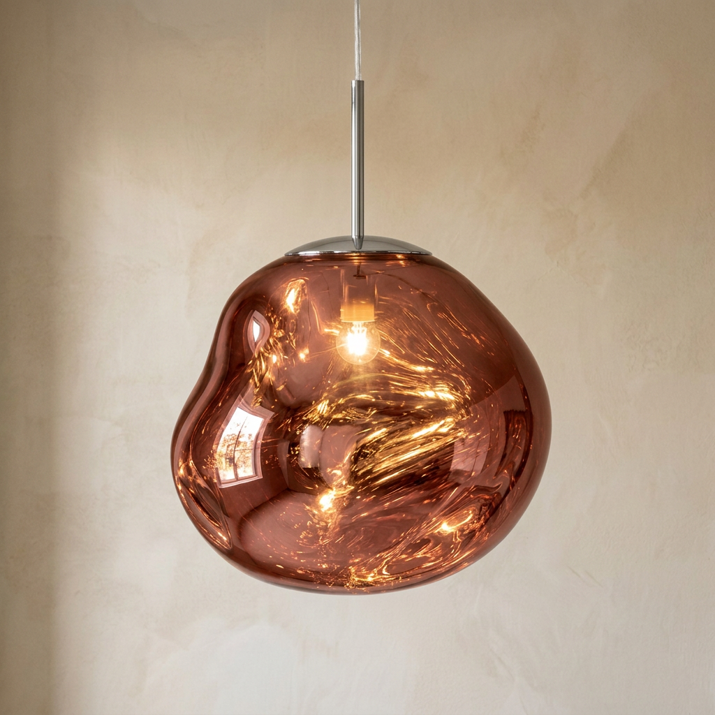 The Ember close-up detail of rose gold molten glass texture — Selden Home product photography