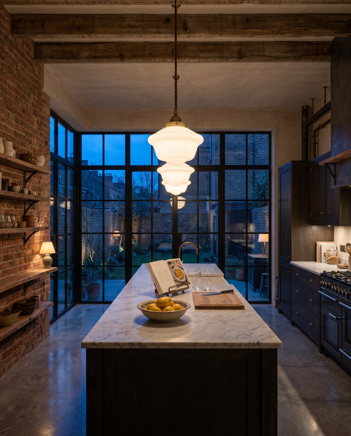 The Scholar opal glass pendant – Side-return kitchen extension, east London warehouse loft