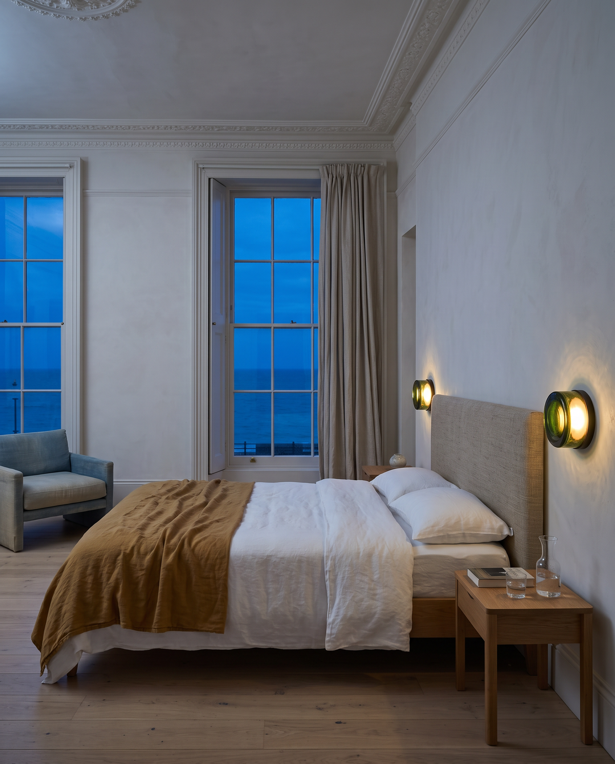 The Halo glass wall light – Main bedroom, Brighton seafront apartment