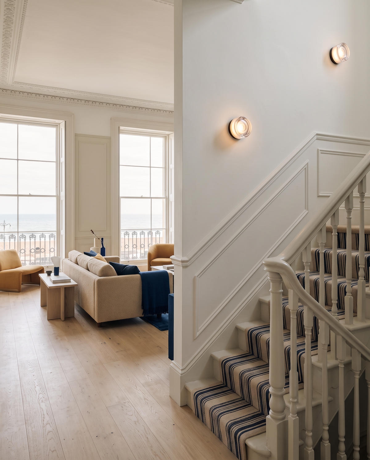 The Halo glass wall light – Staircase, Brighton seafront apartment