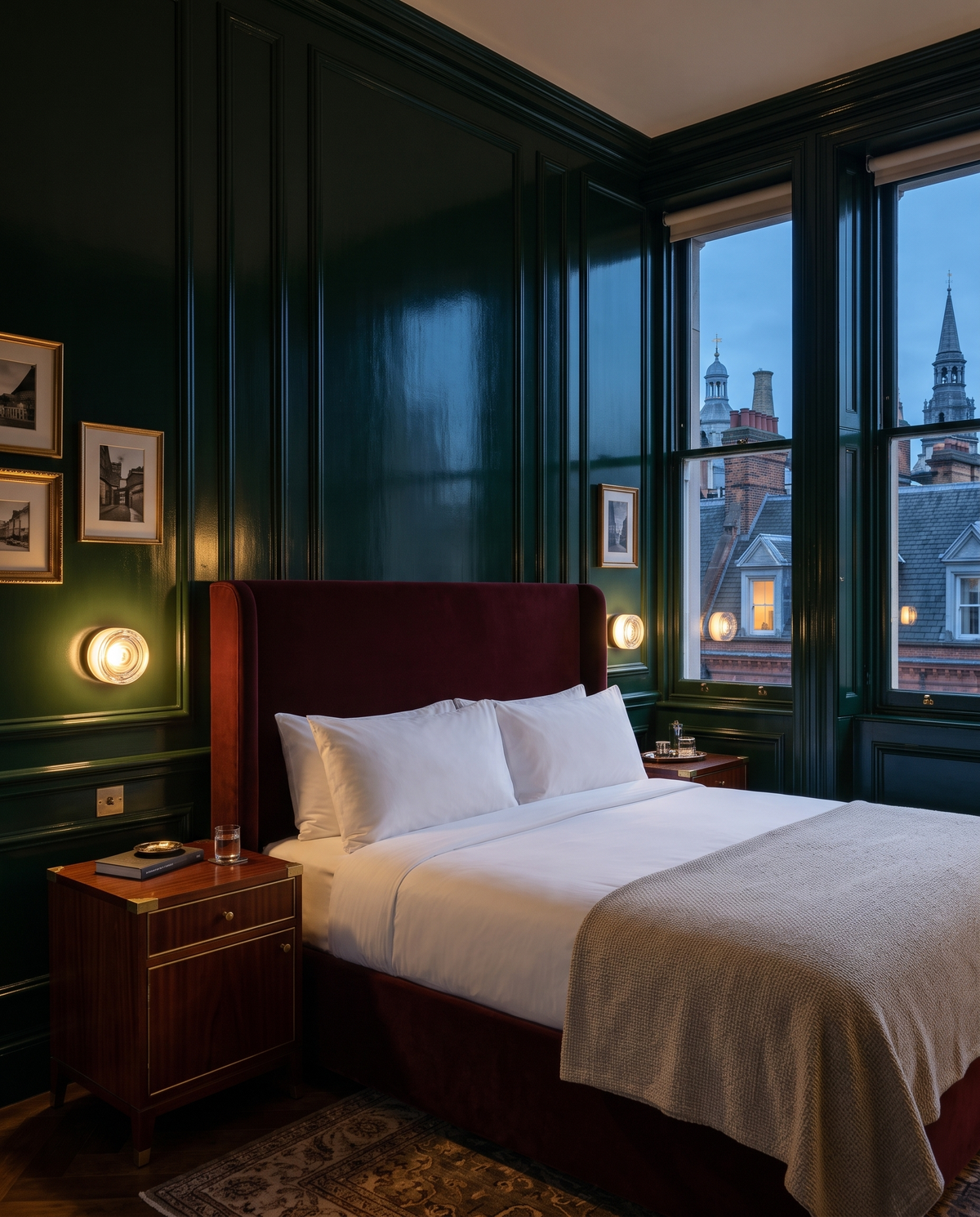 The Halo glass wall light – Suite bedroom, London hotel