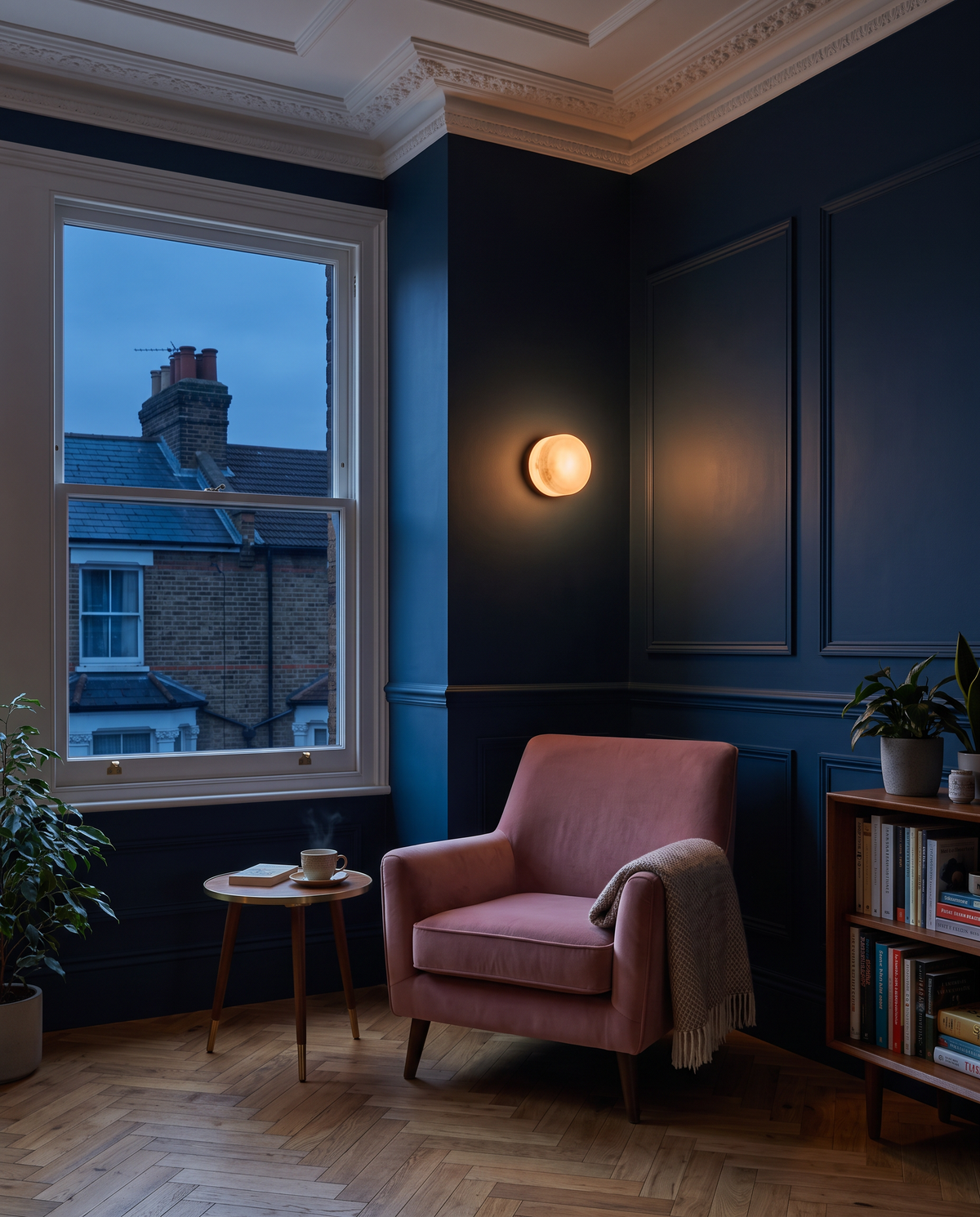 The Halo glass wall light – Reading corner, renovated Victorian terrace