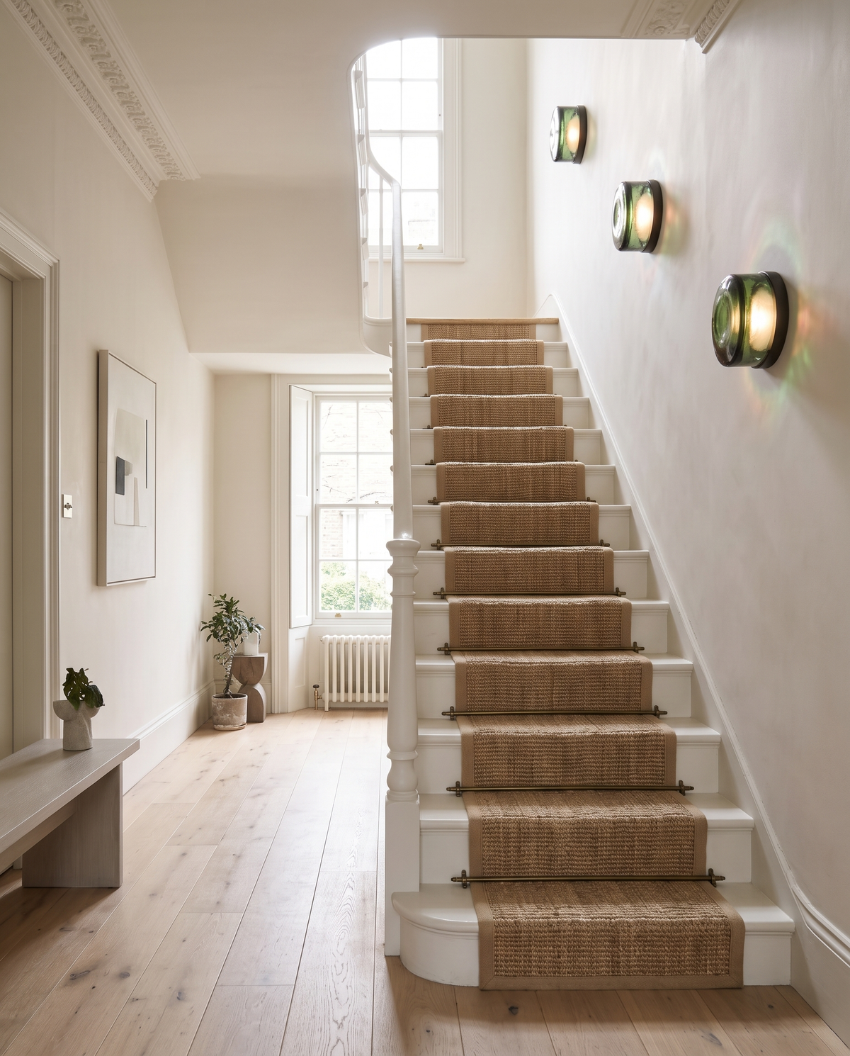 The Halo glass wall light – Staircase, renovated Georgian townhouse