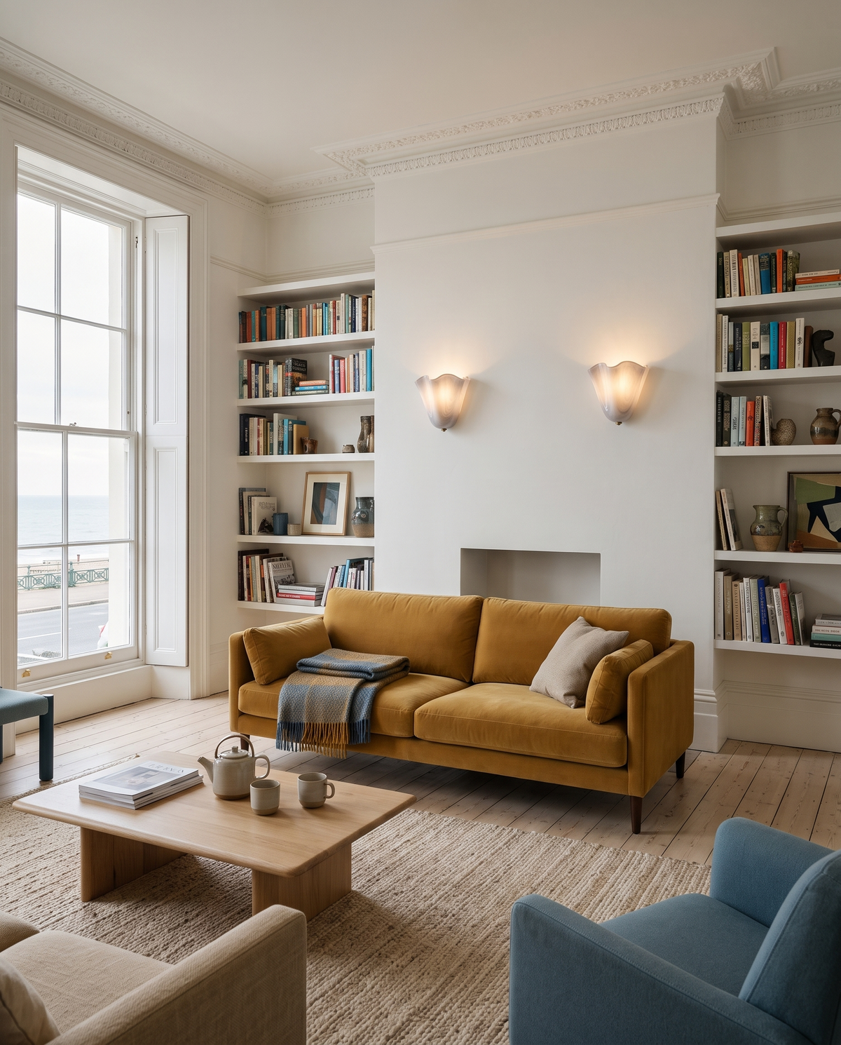 The Petal glass wall light – Front sitting room, Brighton seafront apartment