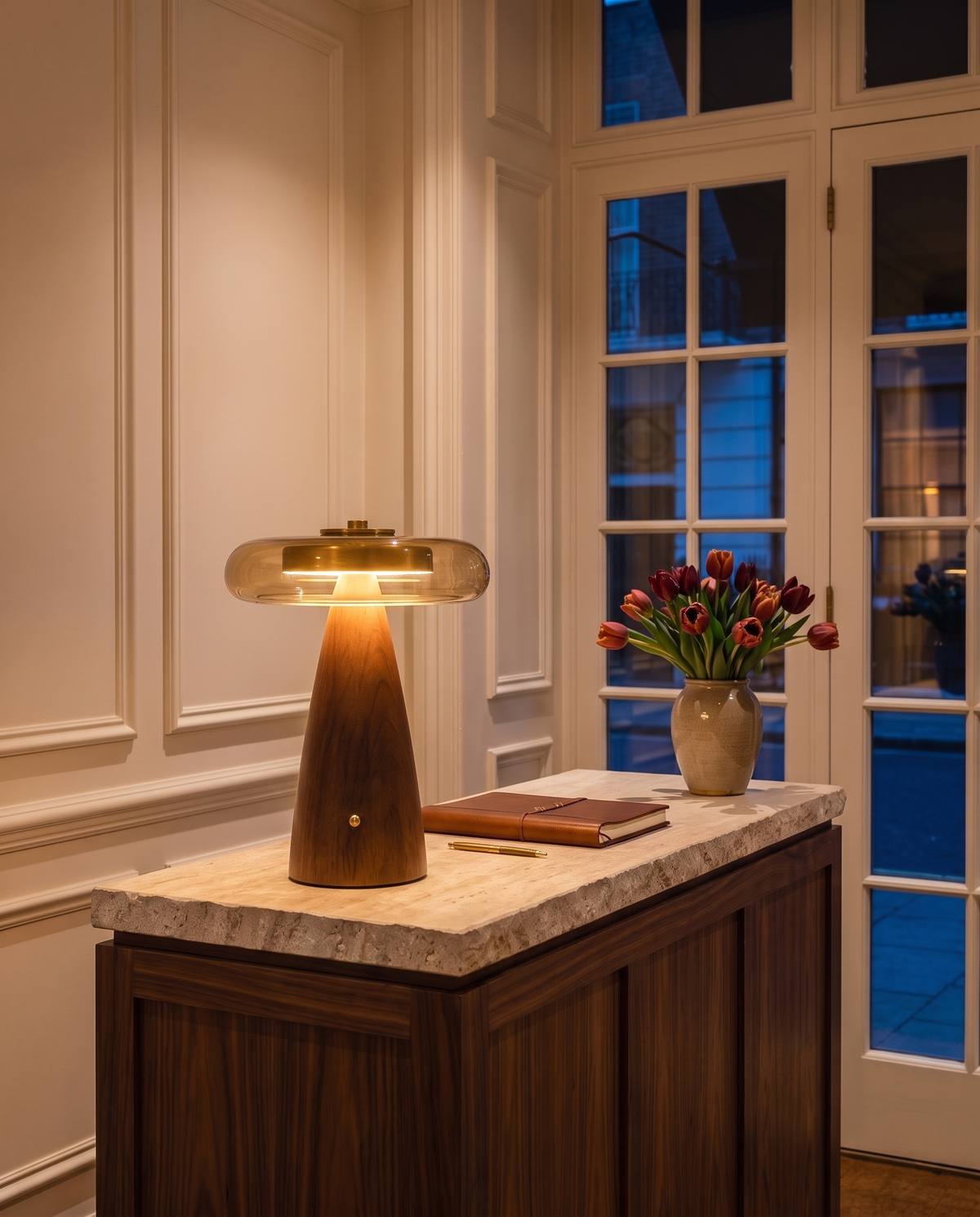 The Dovetail walnut table lamp – Mayfair boutique hotel