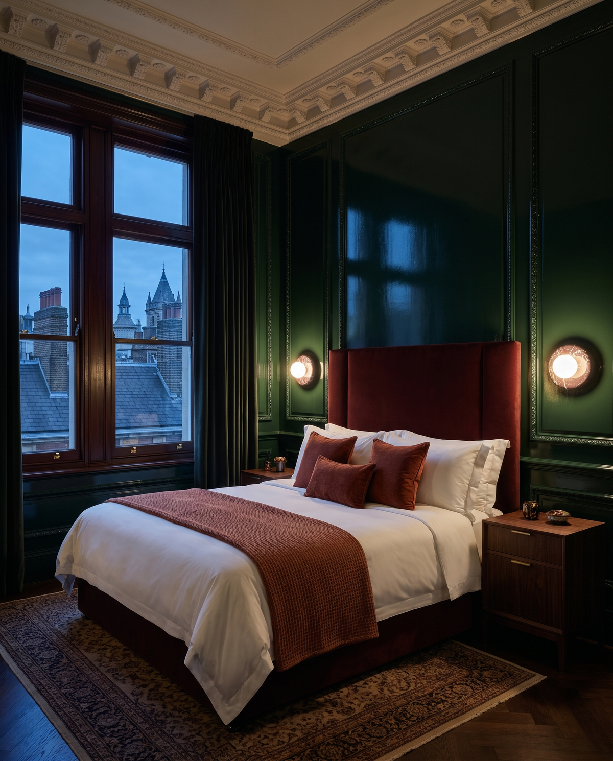 The Cameo marble ring wall light – Suite bedroom, London hotel