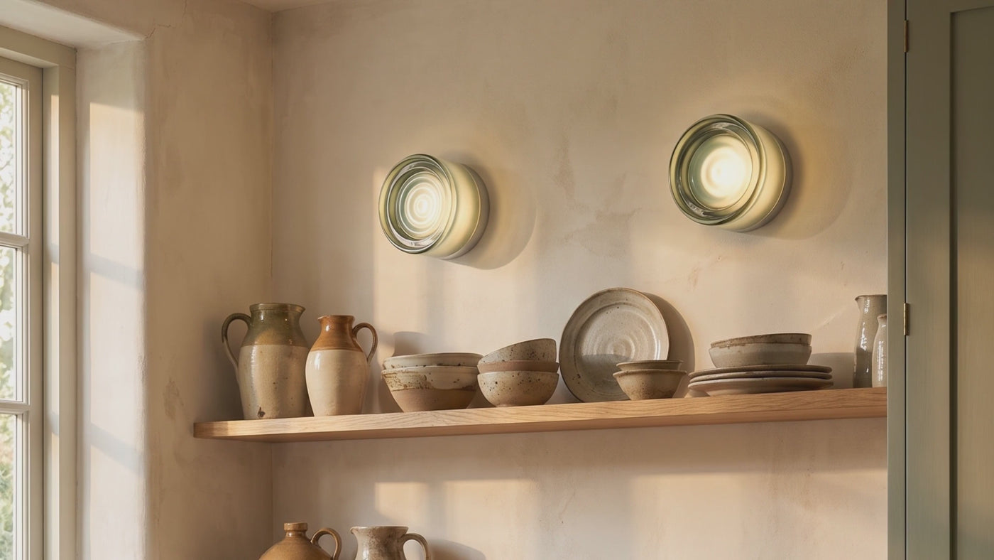 The Halo wall light in five glass finishes around a British home