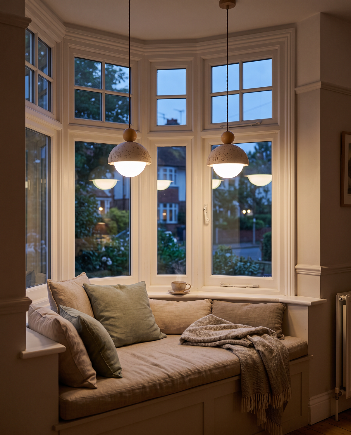 Two Acorns in Honey over a bay-window seat