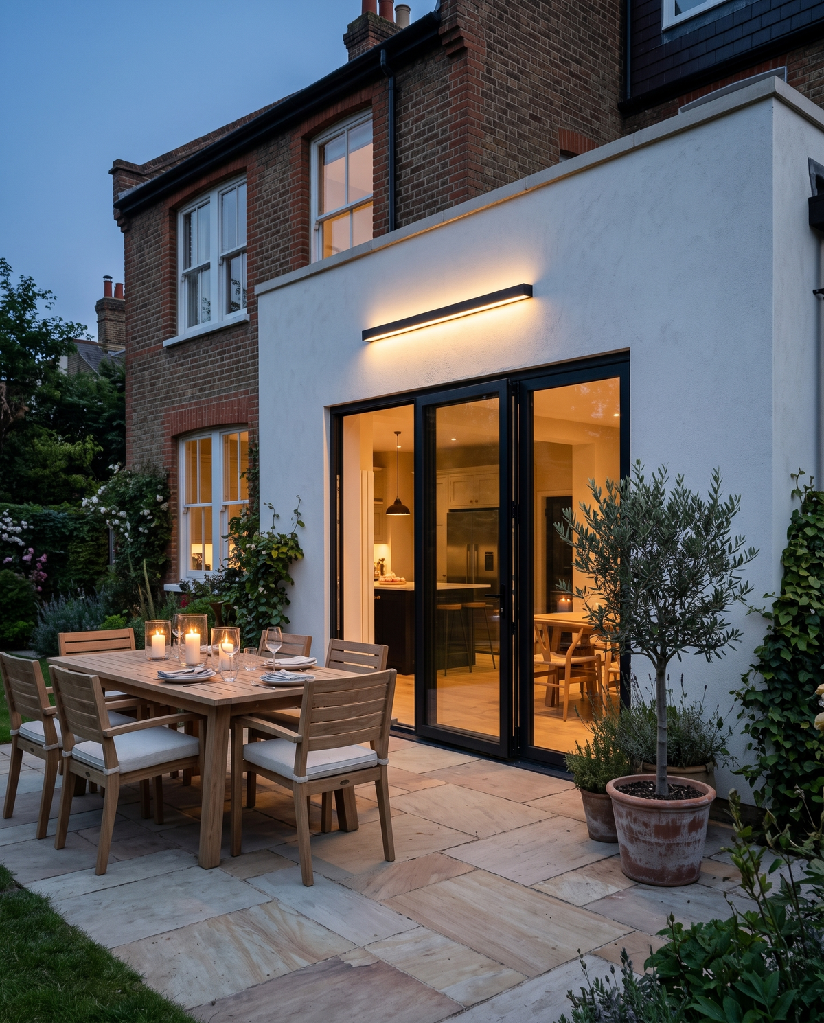 A long Beacon mounted horizontally above patio bifold doors