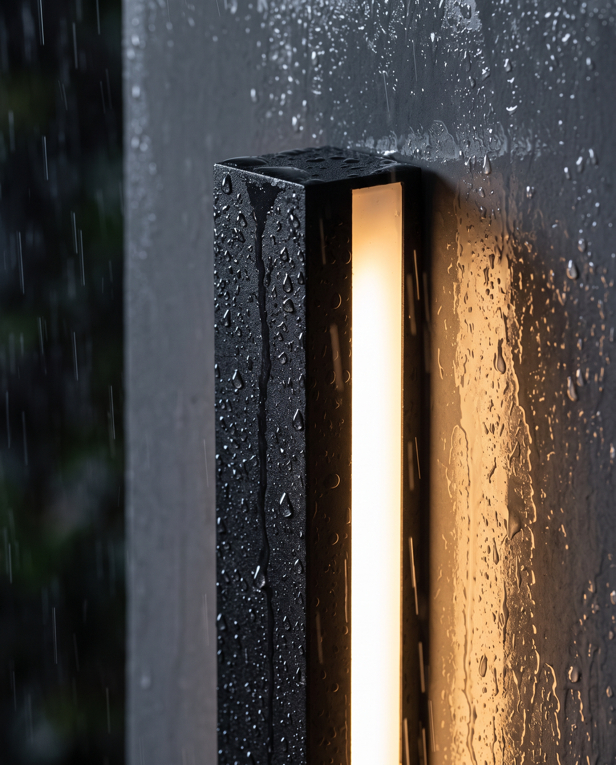 Close-up of the Beacon in the rain, sealed to IP65