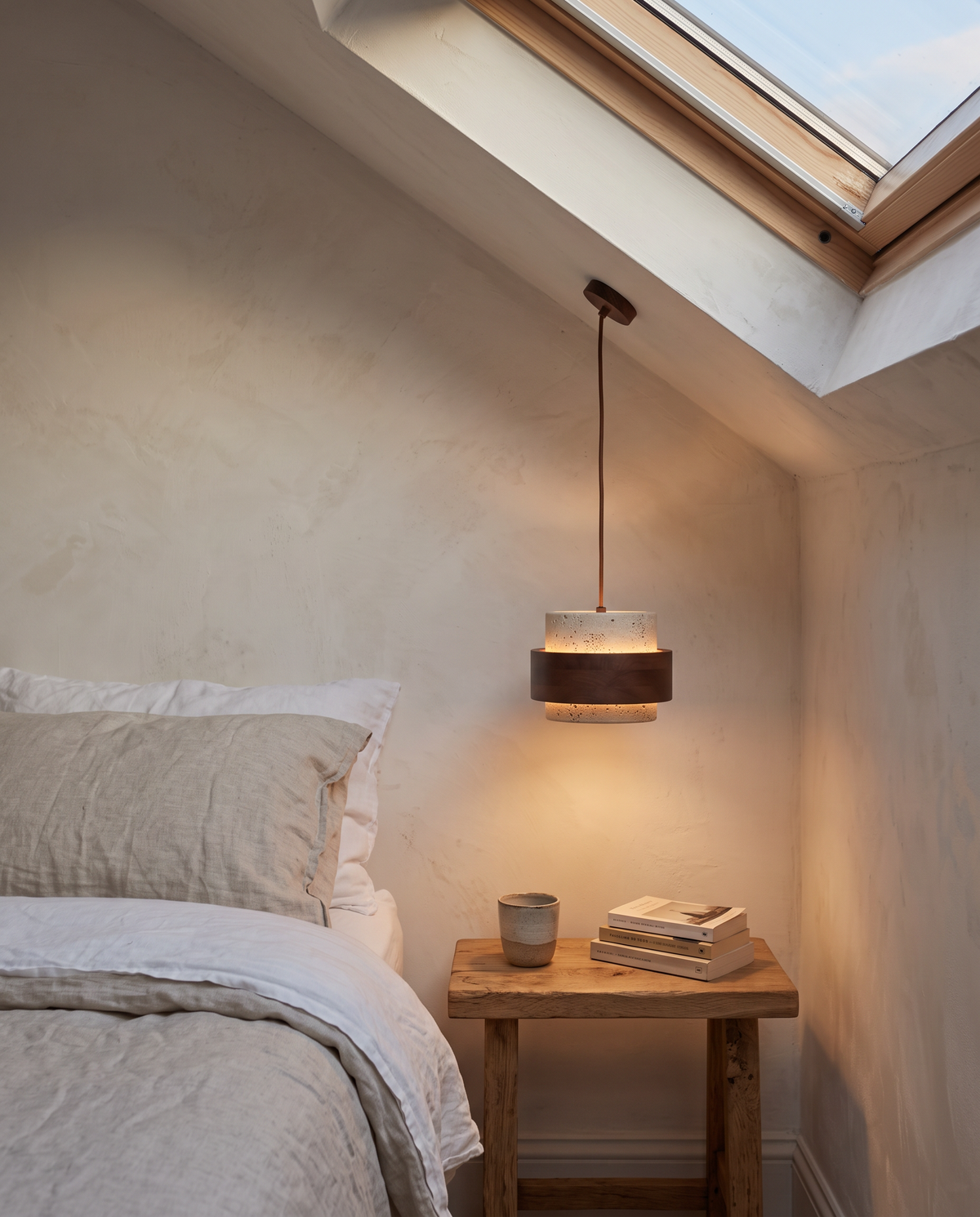 The Bobbin as a bedside light in a loft bedroom