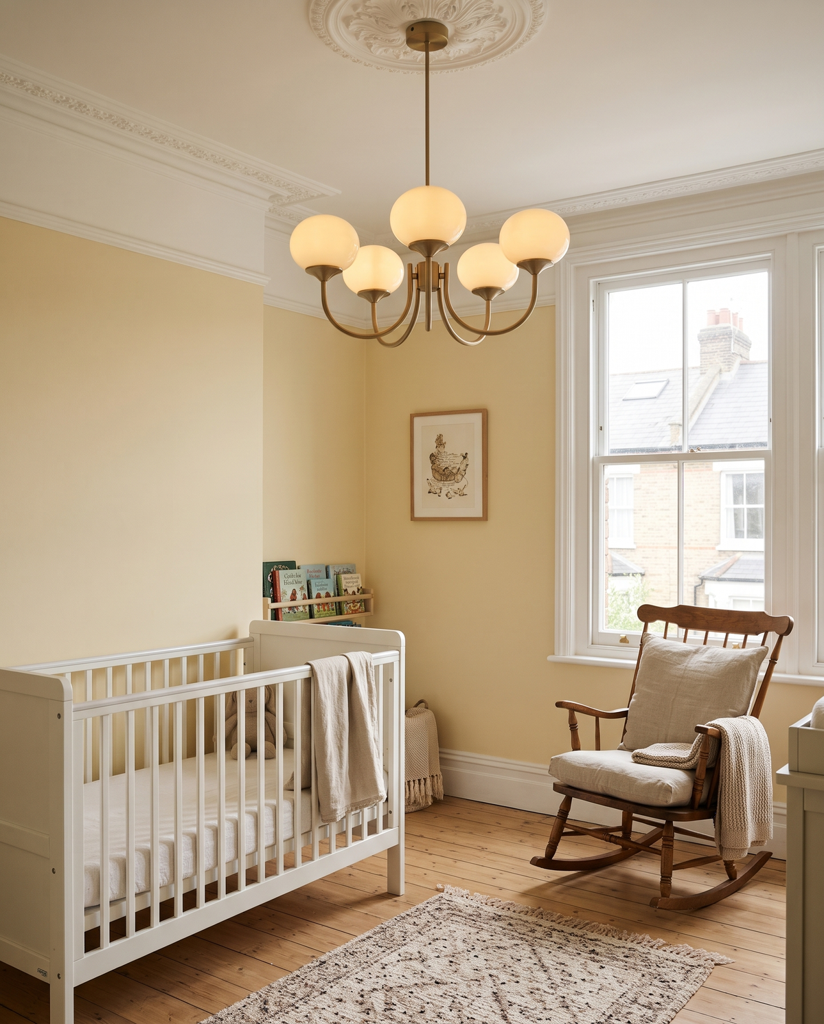 The Bonbon in Brass & Cream in a buttermilk yellow nursery