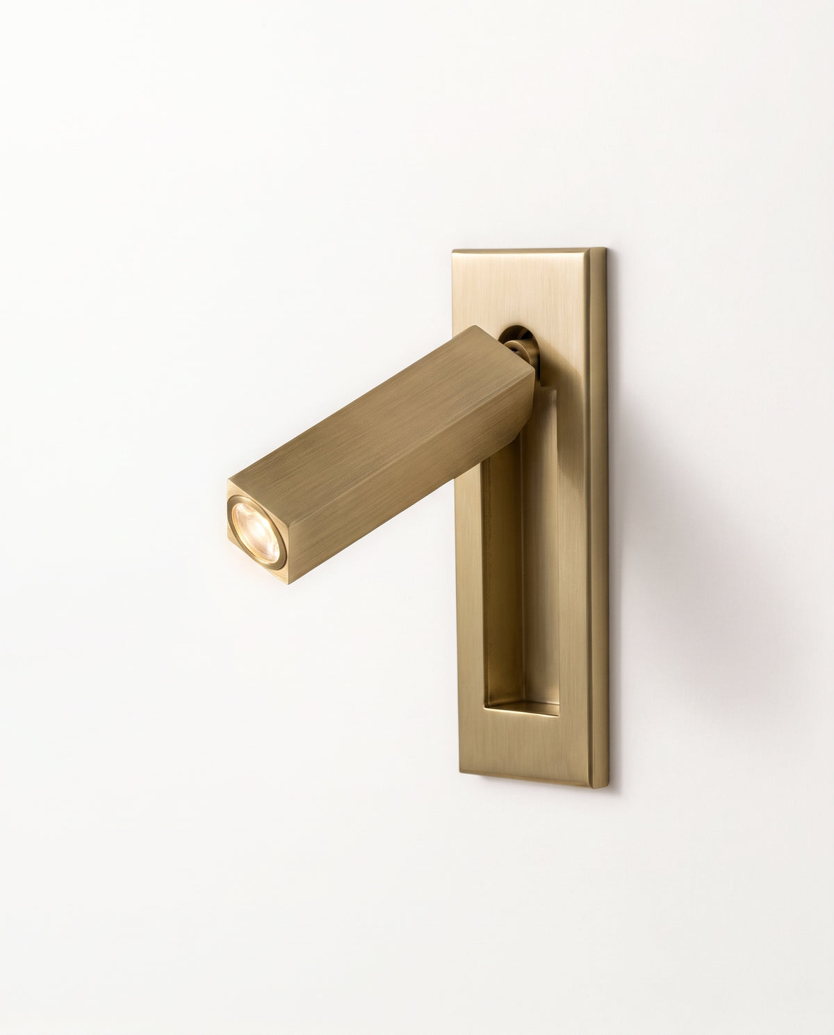 The Bookmark Wall Light in Brushed Brass with a square arm