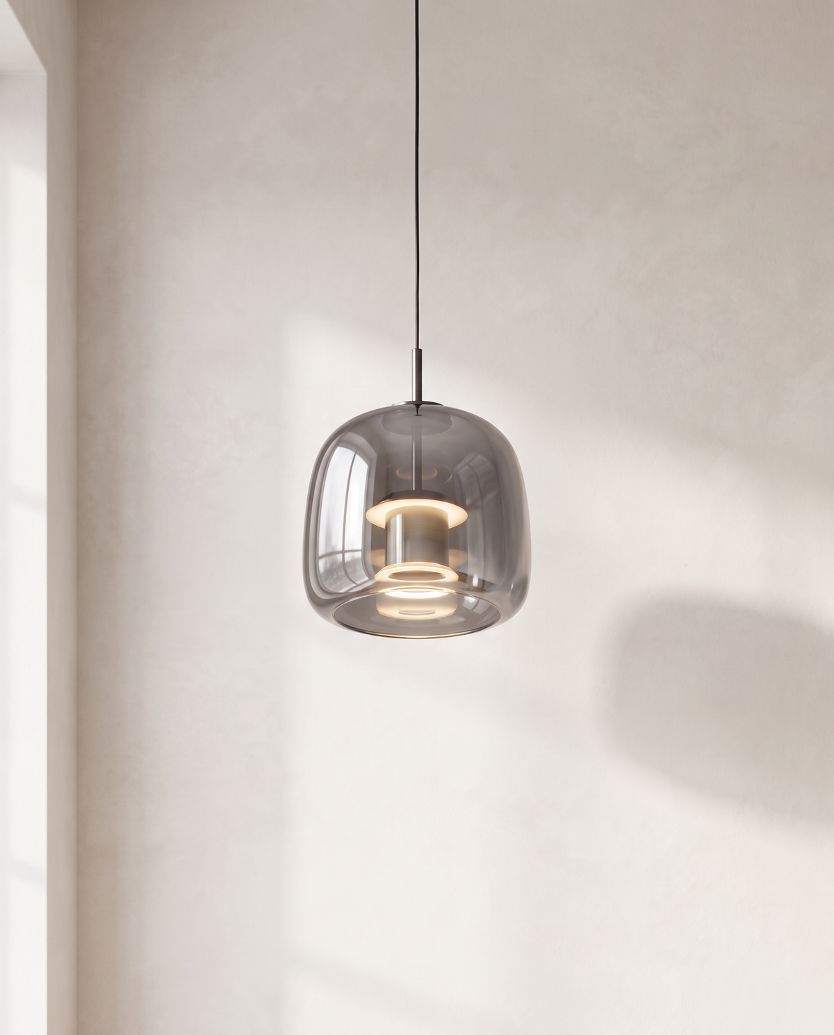 The Capsule Pendant, small 16 cm, smoked grey glass