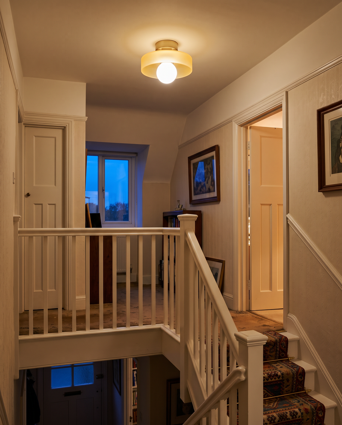 A Cloche in Brass & Honey over the landing of a 1930s semi