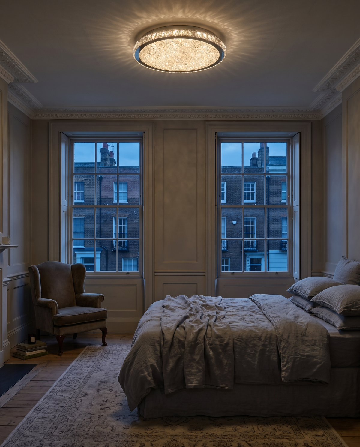The Coronet in Ice in a Georgian bedroom at dusk