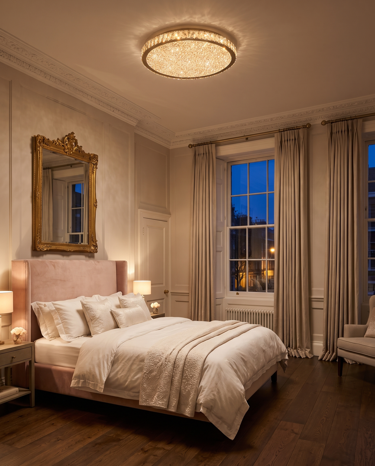 The Coronet in Champagne on the ceiling of a Georgian bedroom
