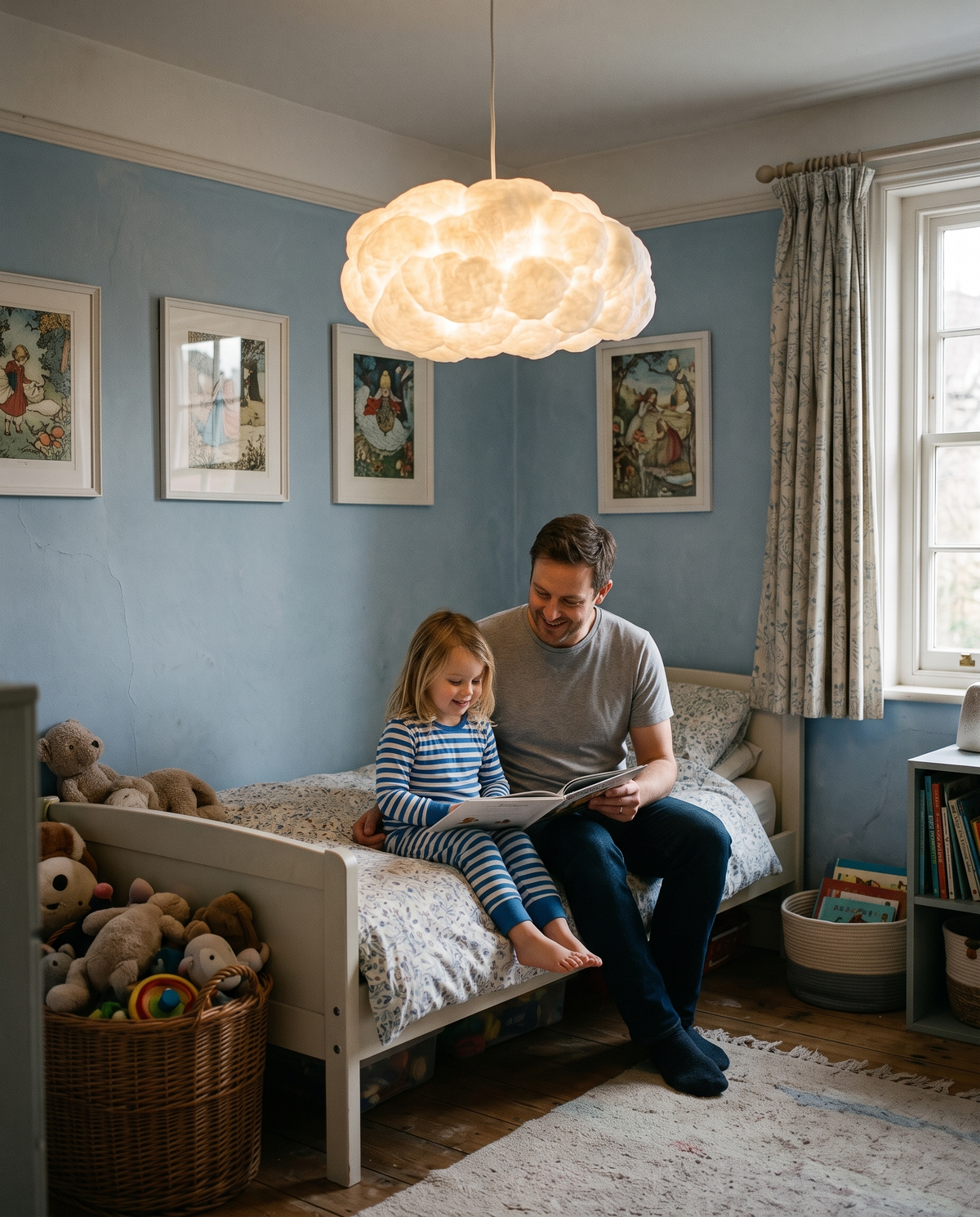 A father reading to his daughter under The Cumulus
