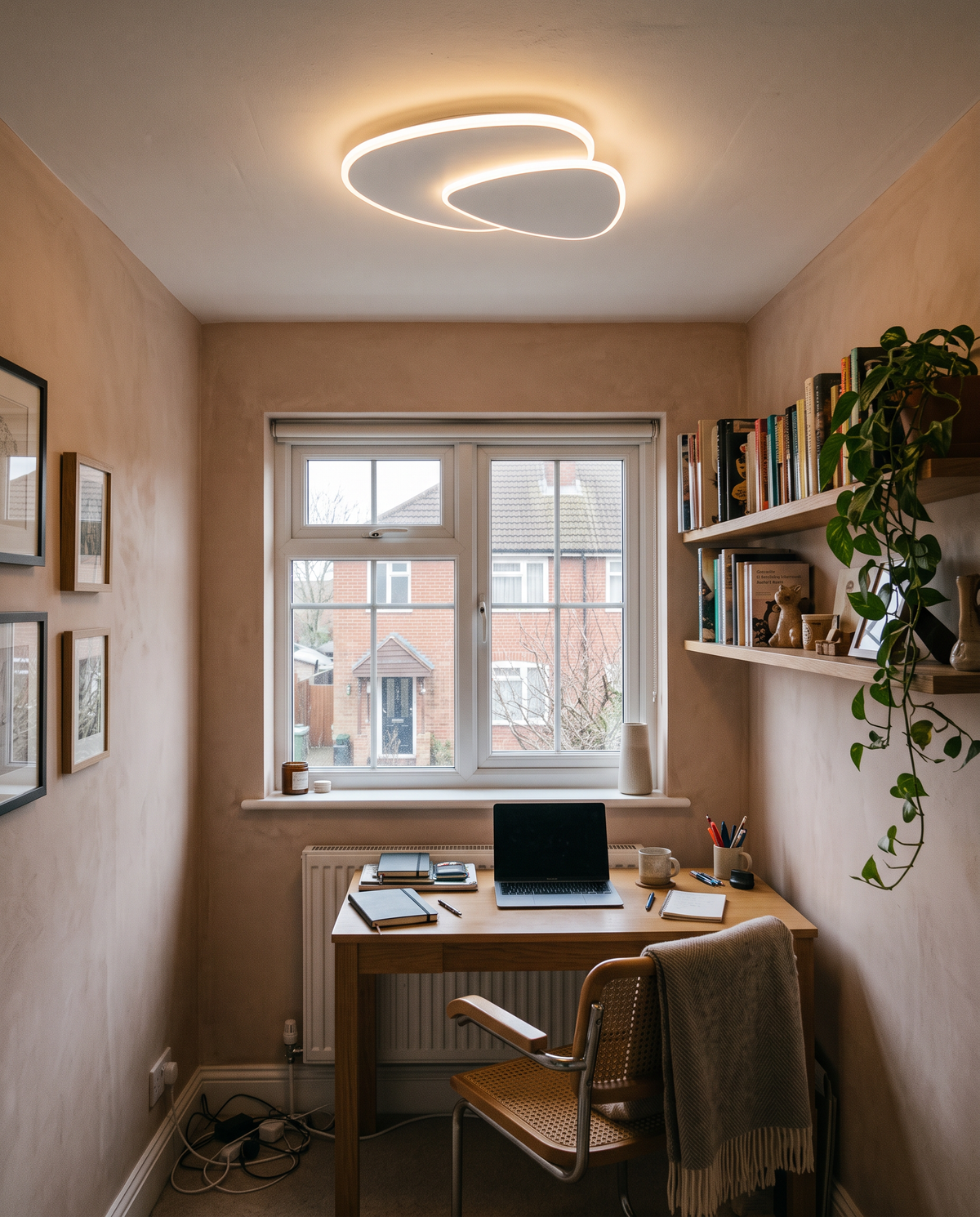 The Facet ceiling light in a small home office with an oak desk