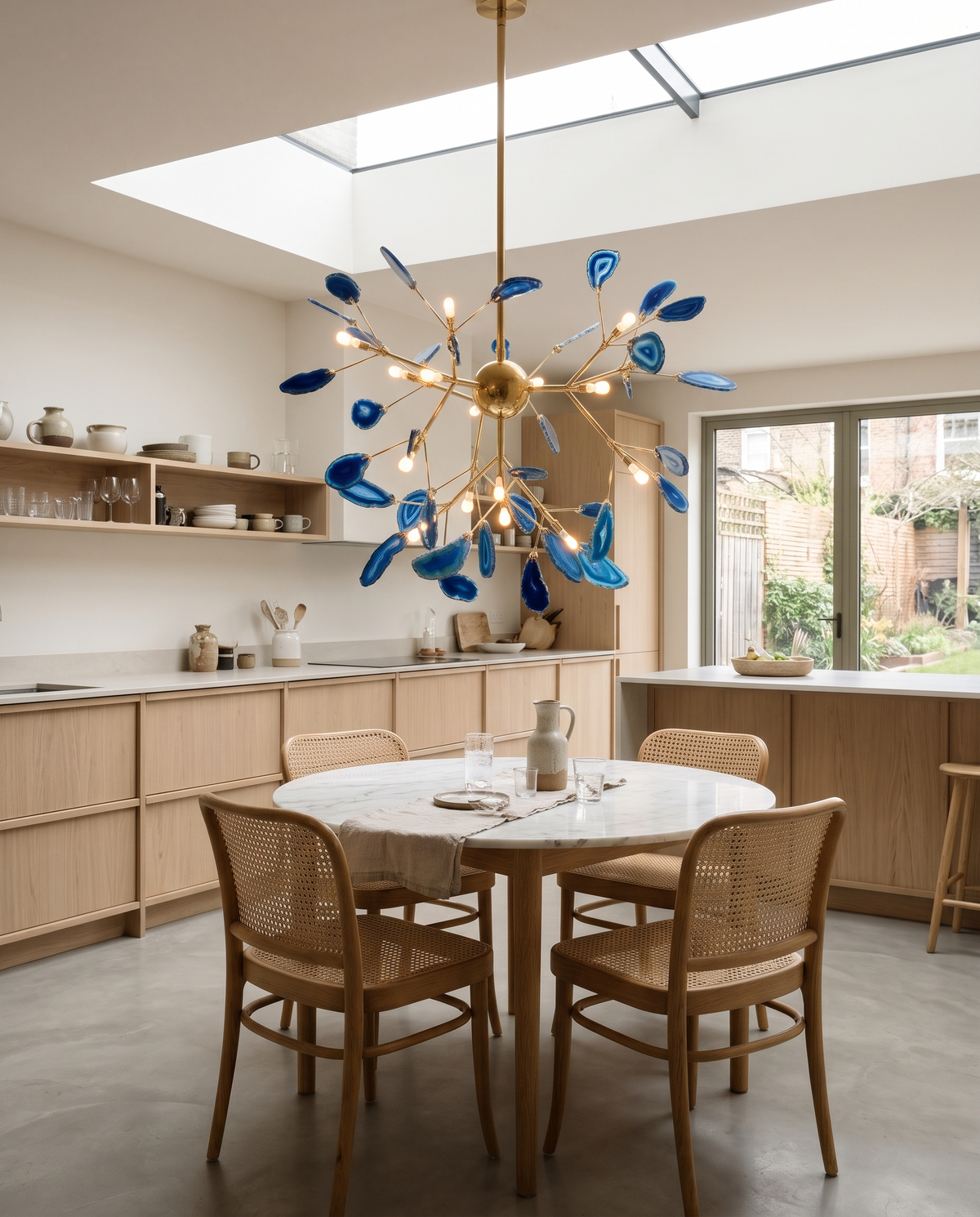 The Geode in Cobalt above a marble table in a kitchen extension
