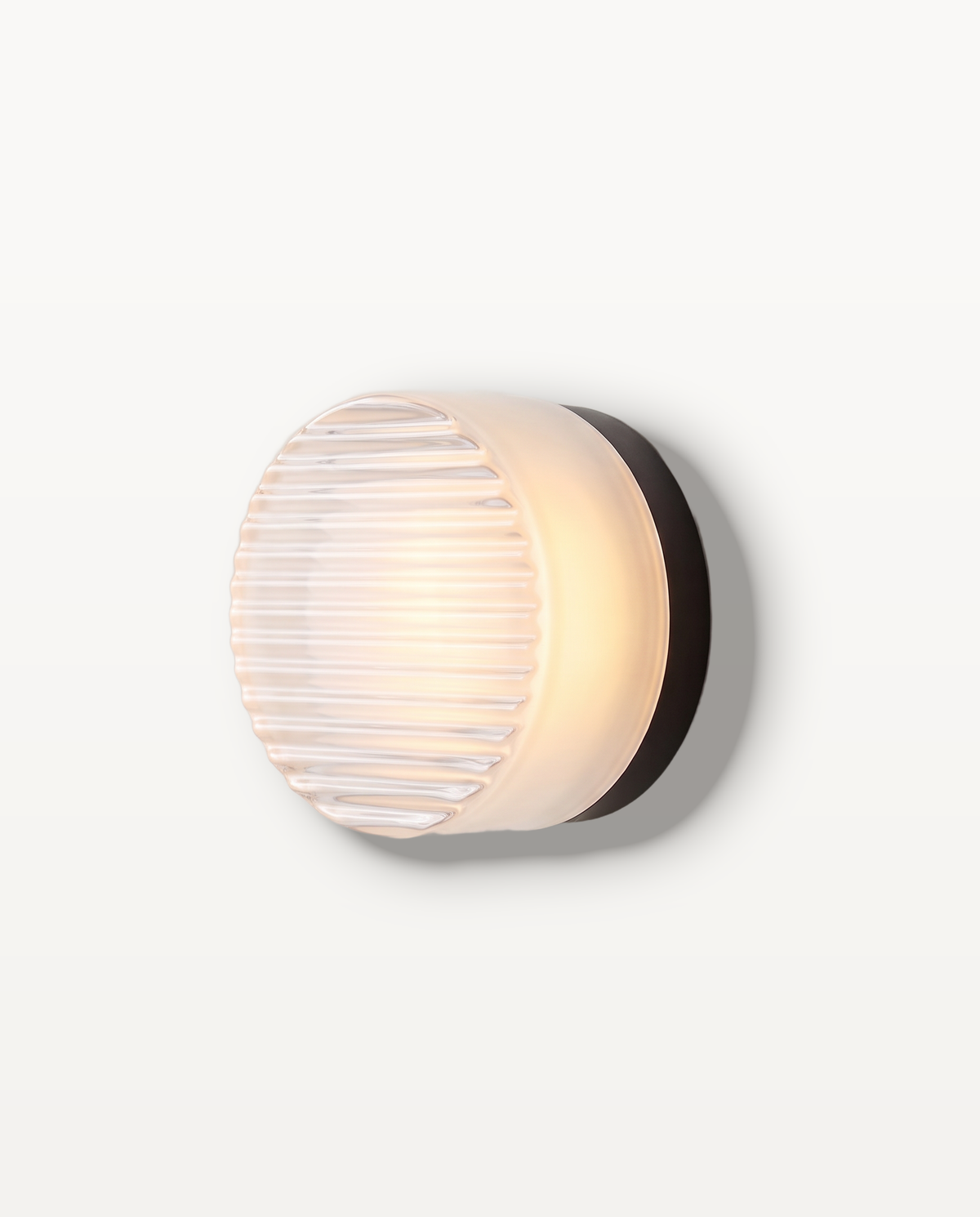 The Halo Wall Light – Chalk, ribbed frosted white glass, round solid pressed-glass wall light