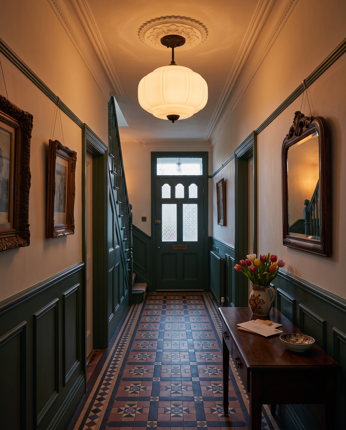 The Jade in opal and ink along an Edwardian hallway