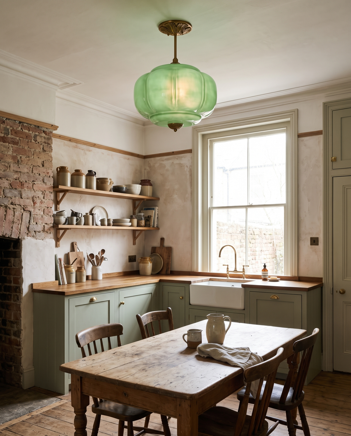 The Jade above an oak table in a Victorian kitchen