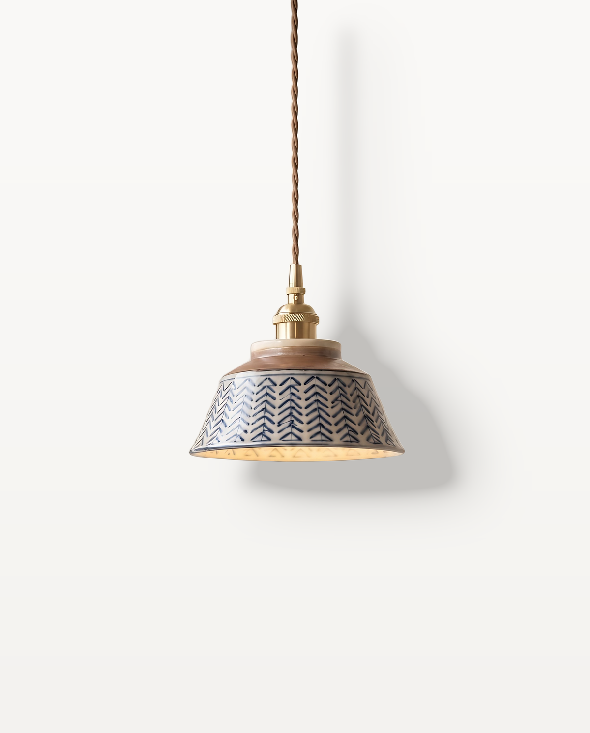 The Kiln Pendant – Herringbone, fine indigo chevron pattern