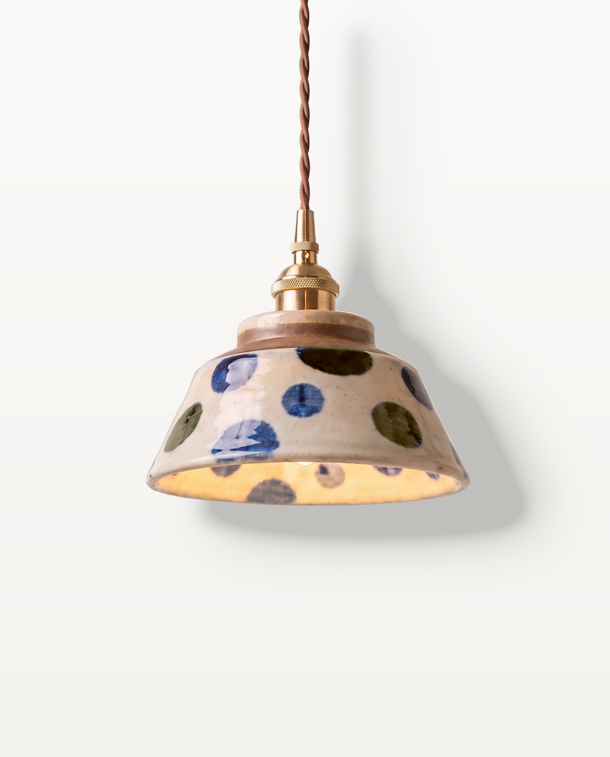 The Kiln Pendant – Blue Spot, loose cobalt-blue dots