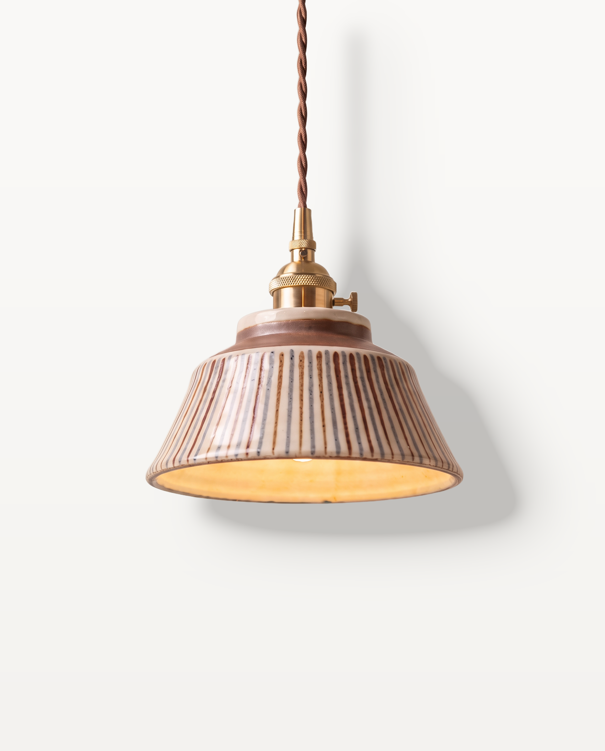 The Kiln Pendant – Pinstripe Clay, fine brown and grey-blue stripes