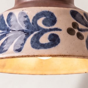 The Kiln Pendant – Folk Leaf pattern, close-up of the hand-painted shade