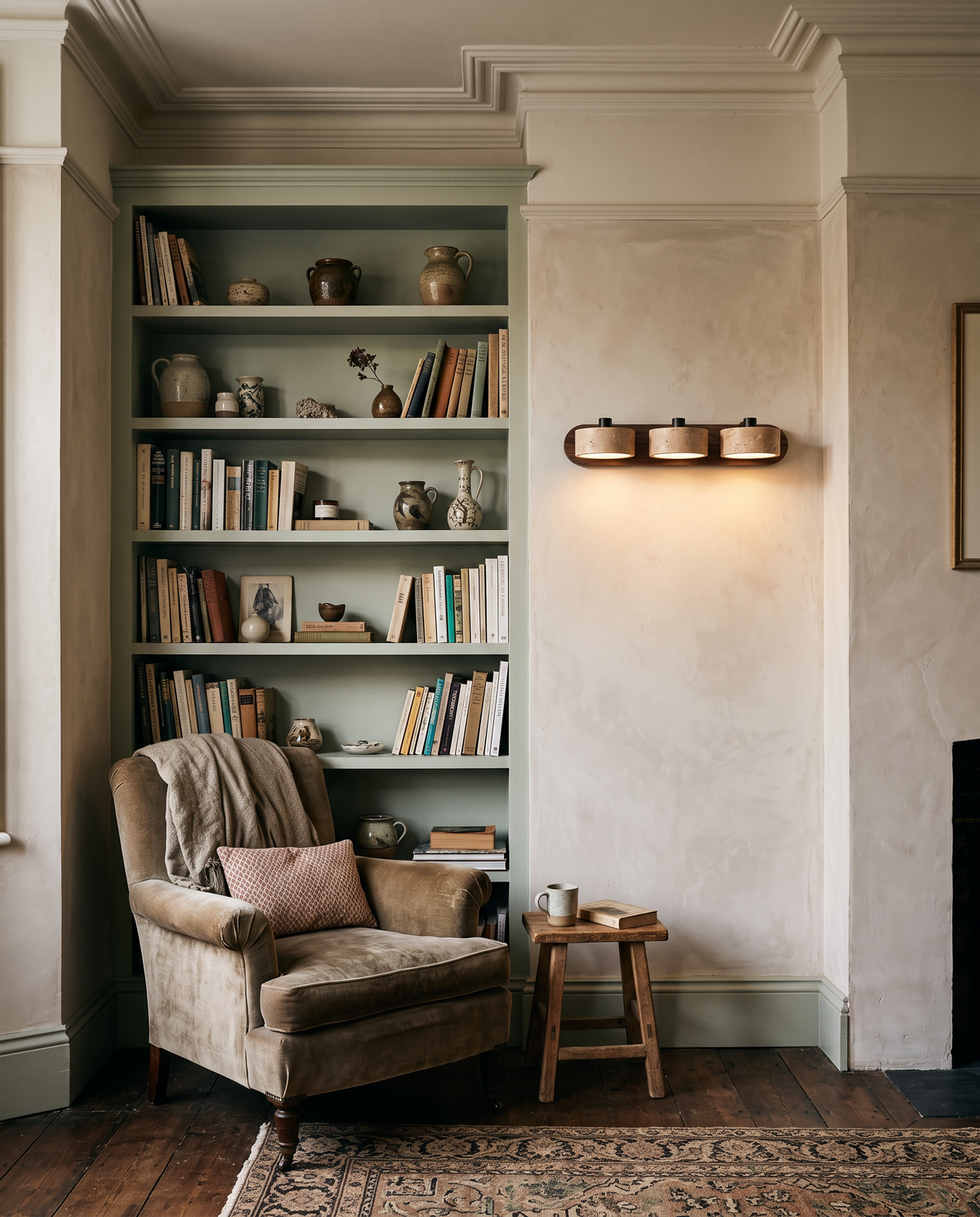 The Mantel beside the alcove shelves of a Victorian sitting room