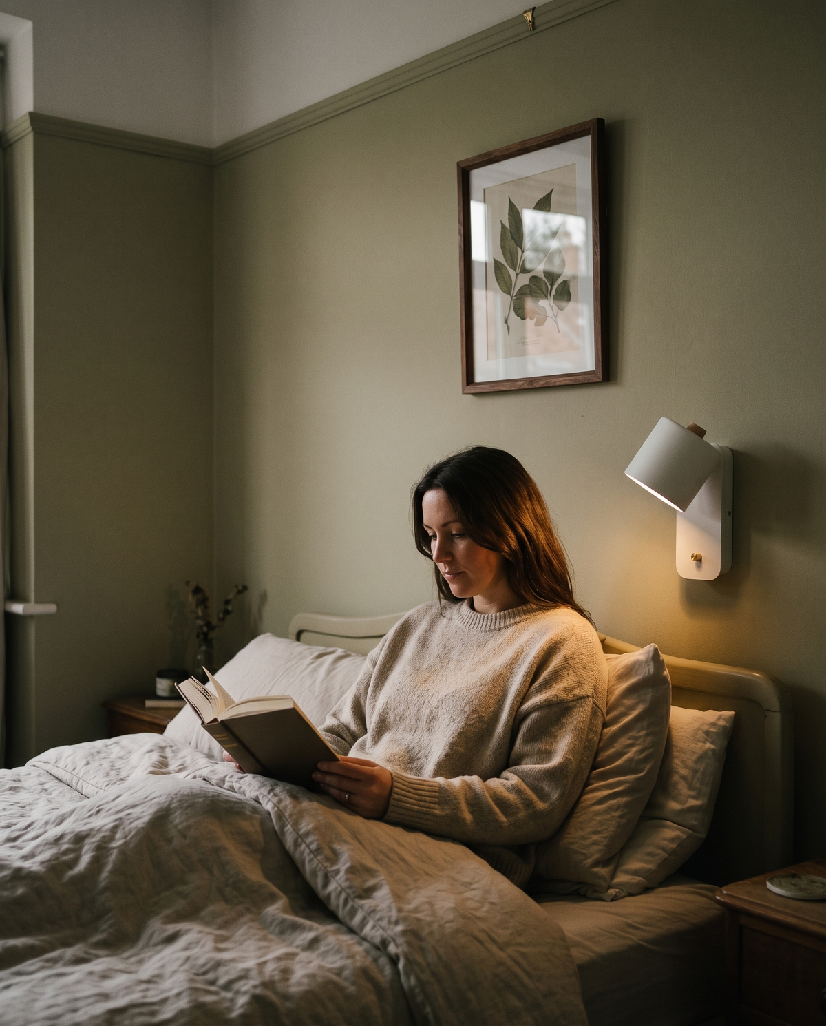 A woman reading in bed under The Nightcap in Chalk