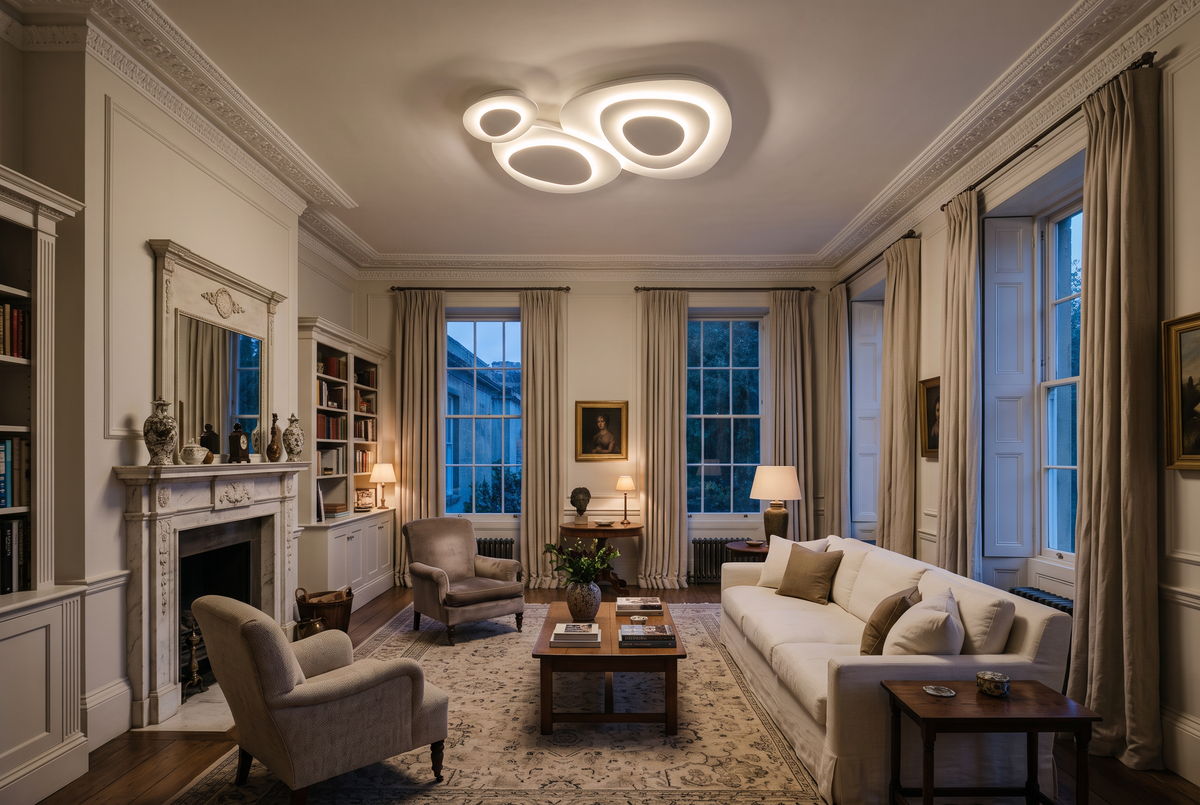 The Nimbus cloud ceiling light in a large Georgian living room