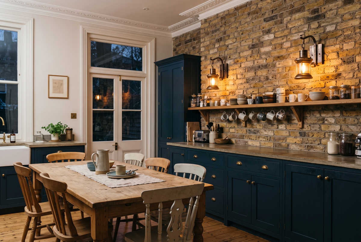 A pair of Ostler wall lights in a Victorian kitchen-diner